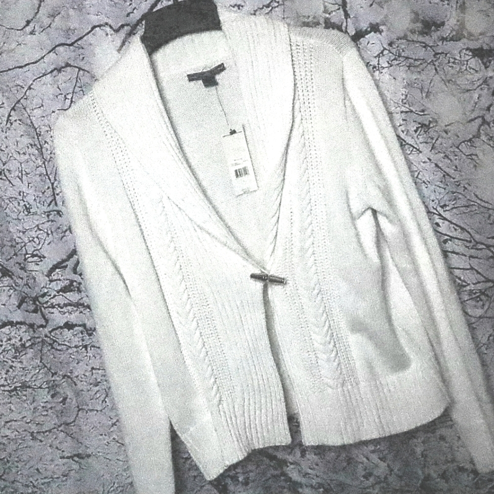 IVORY TOGGLE CARDIGAN L American Living White Cream Spring Fall Casual Cableknit